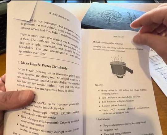 Inside pages of Self-Reliant Home showing the water purification chapter